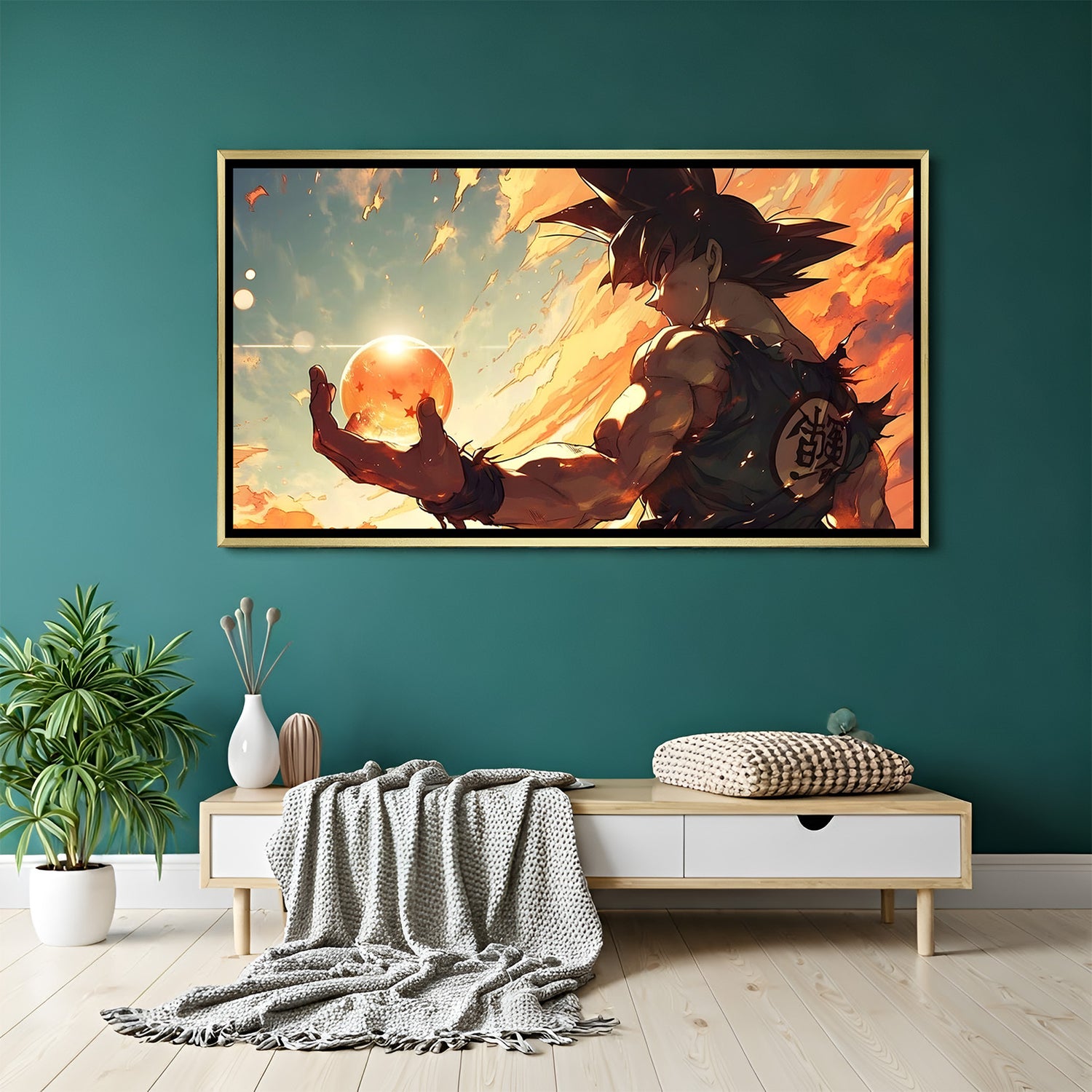 Goku Dragon Ball Z wall art in luxury golden floater frame with anime design