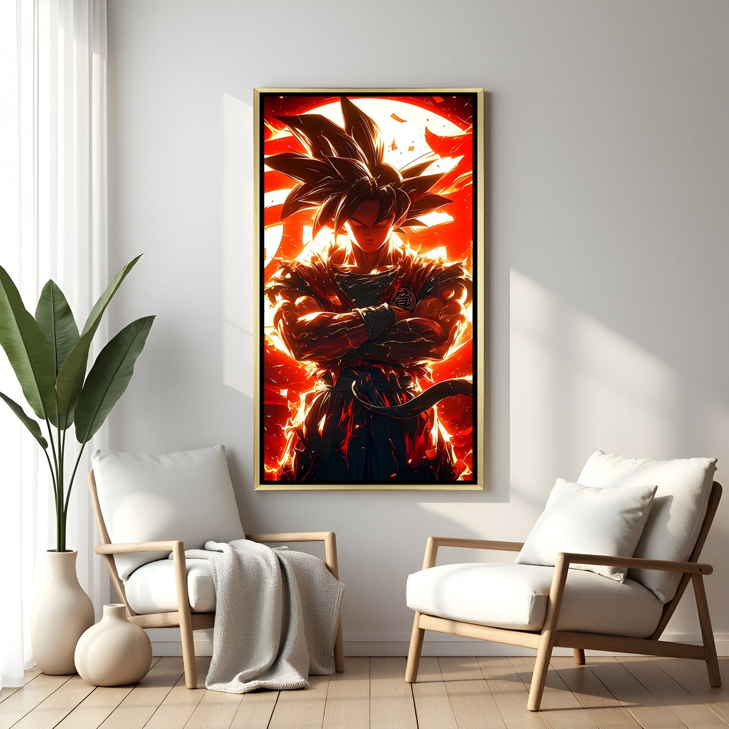 Goku Dragon Ball Z wall art in luxury golden floater frame with moon anime design