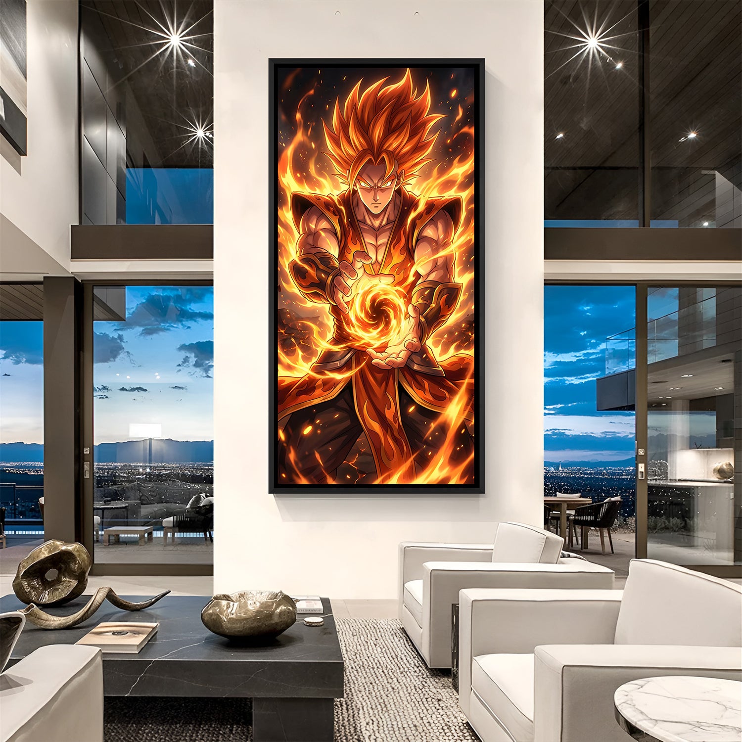 Goku Power Attack anime canvas artwork in premium black floater frame