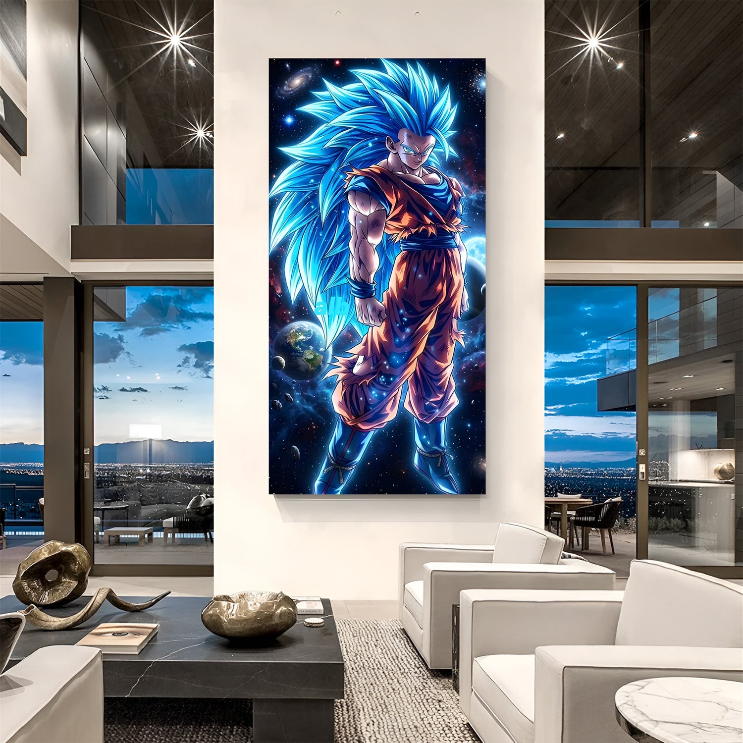 Goku Universe canvas painting with cosmic anime artwork in canvas wrapped frame