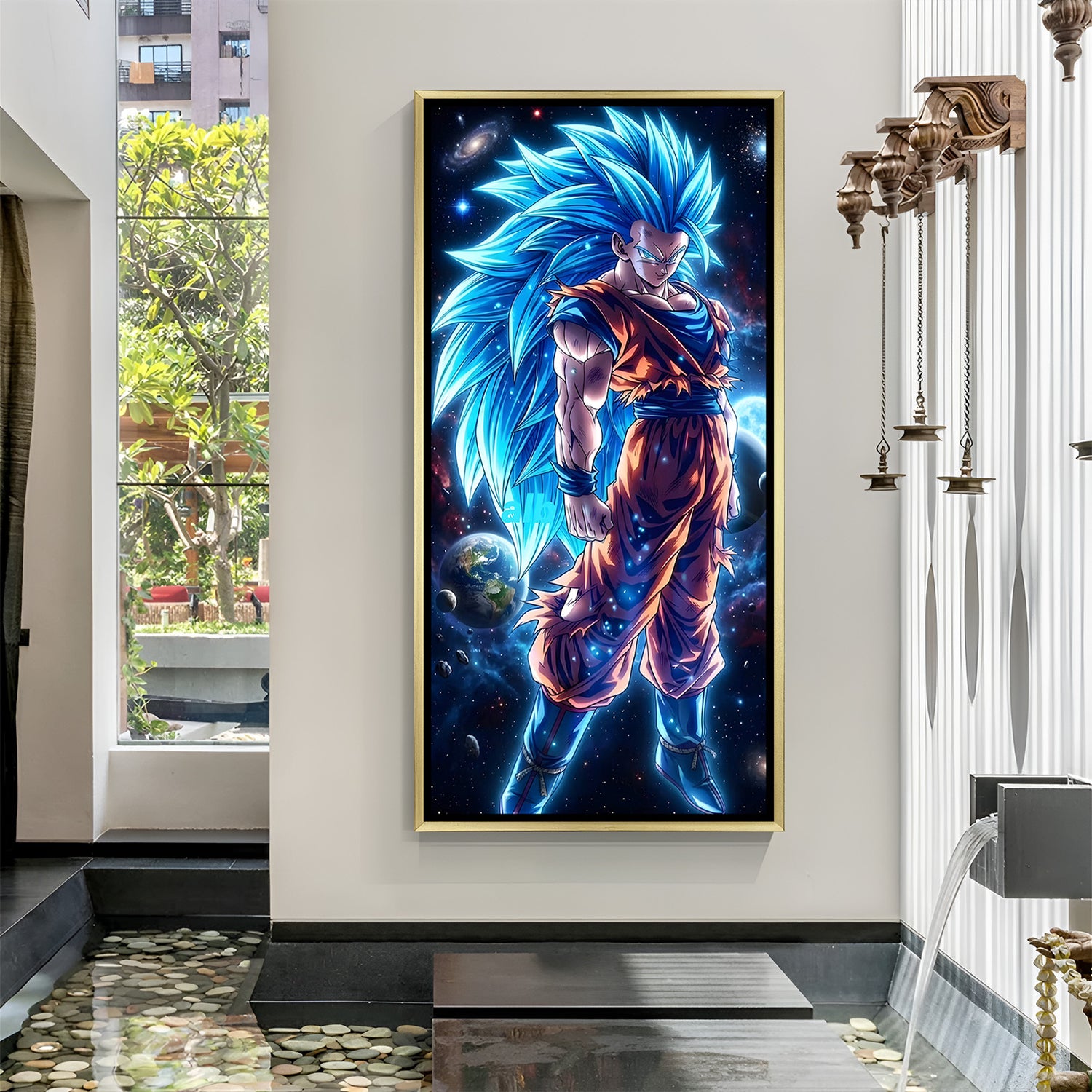 Goku Dragon Ball Z wall art in luxury golden floater frame with universe anime design