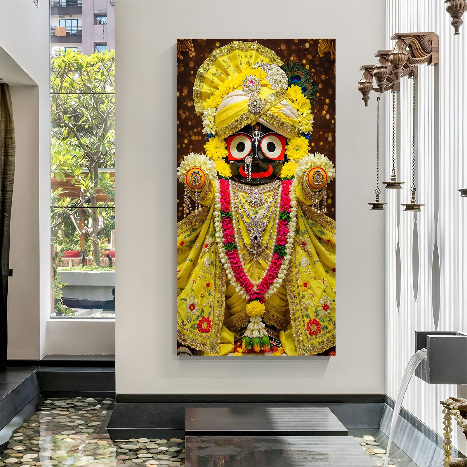Lord Jagannath wearing yellow garments in high-resolution devotional canvas print with premium canvas wrapped frame