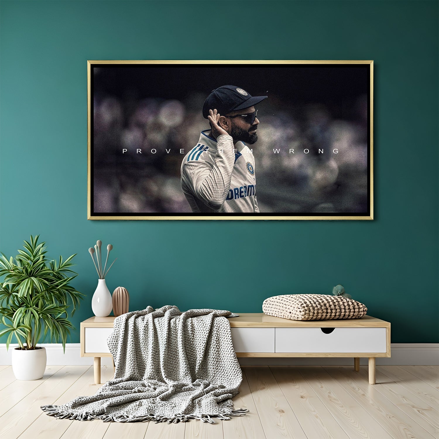 Golden floater frame Virat Kohli artwork showing defiance, focus, and high-performance energy