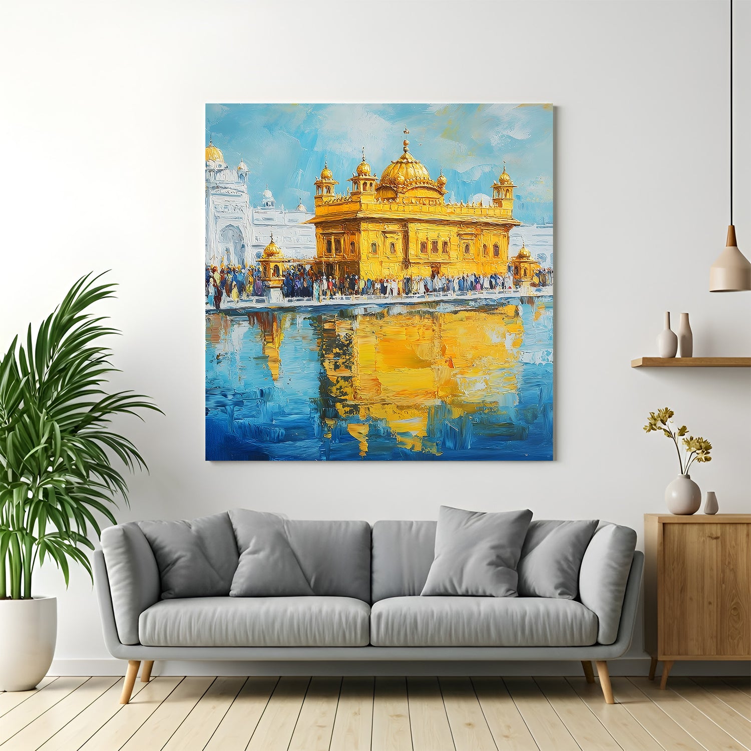 Golden Temple Spiritual Majesty canvas wall art in premium canvas wrapped frame featuring sacred Sikh architecture