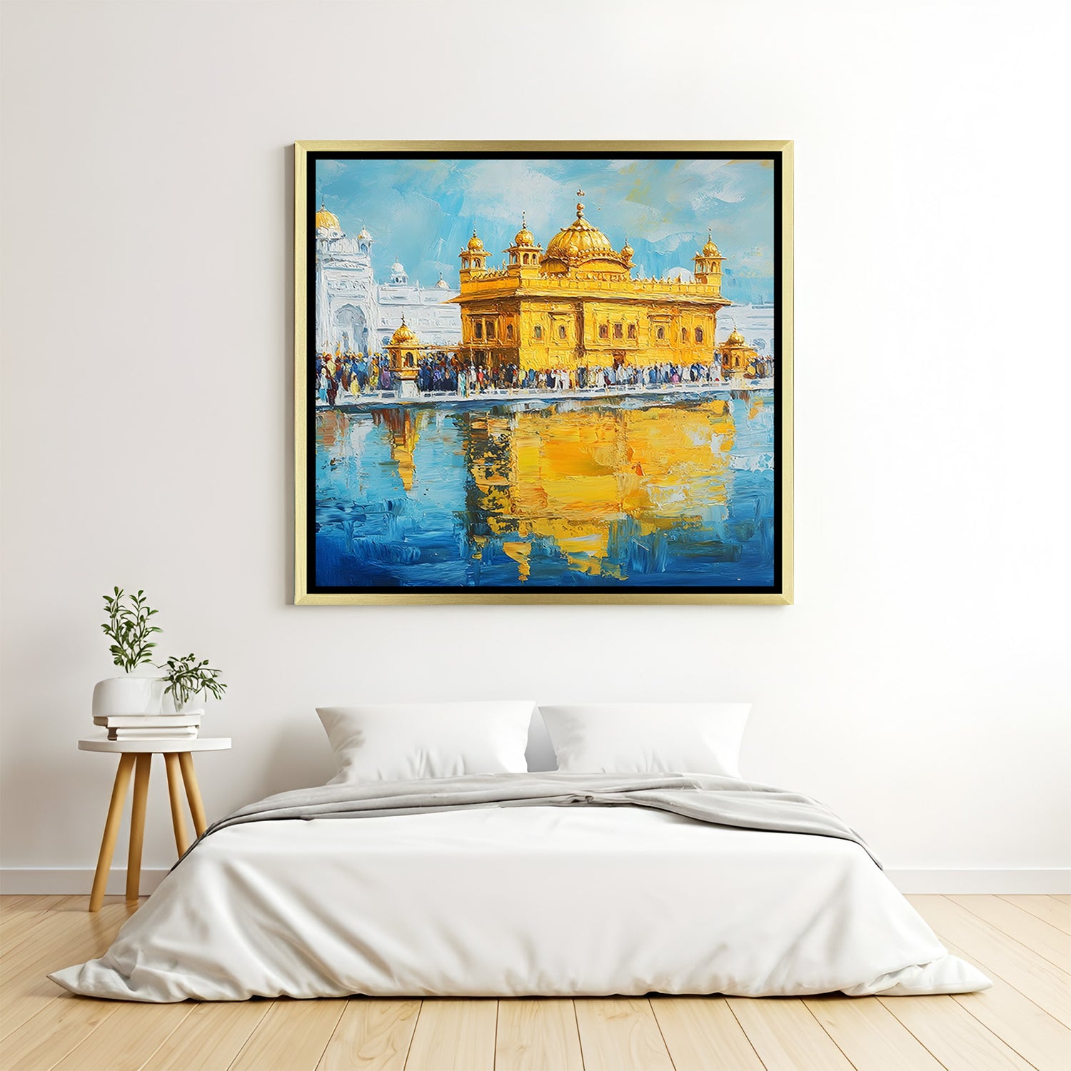 Golden Temple Spiritual Majesty artwork in luxury golden floater frame showcasing divine architectural beauty