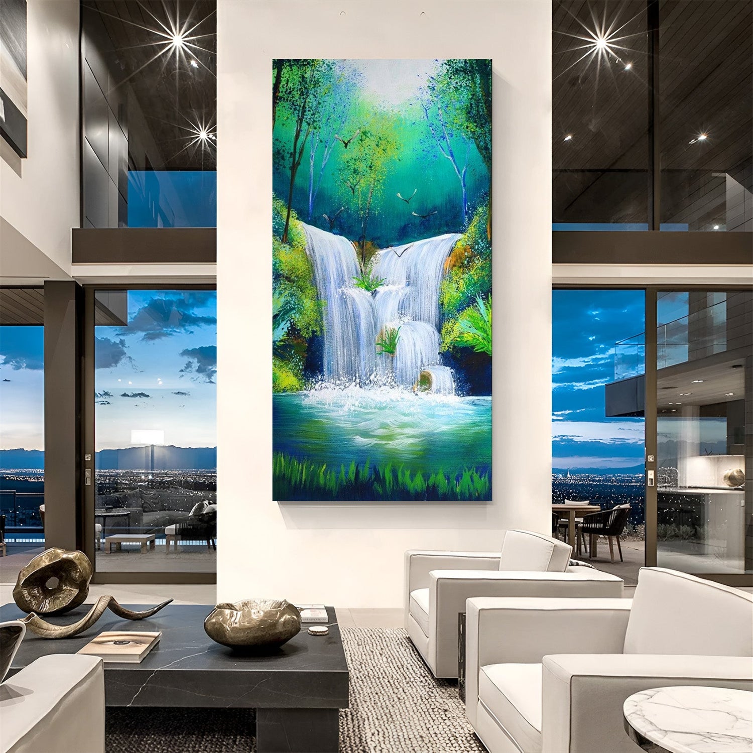 grand waterfall vastu canvas wall art painting for home and office decor to attract prosperity and peace