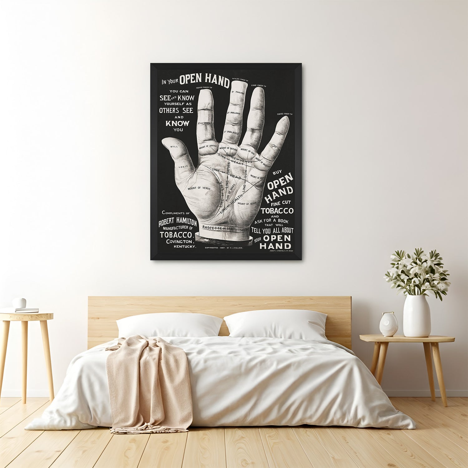 Hand lines motivational canvas wall art with black floater frame