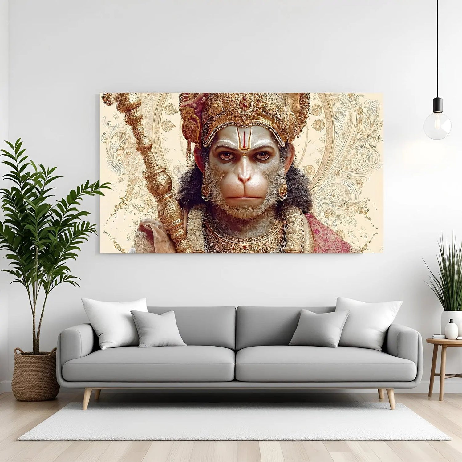 Hanuman Ji Divine Gaze canvas wall art featuring an intense close-up portrait of Hanuman Ji in premium canvas wrapped frame