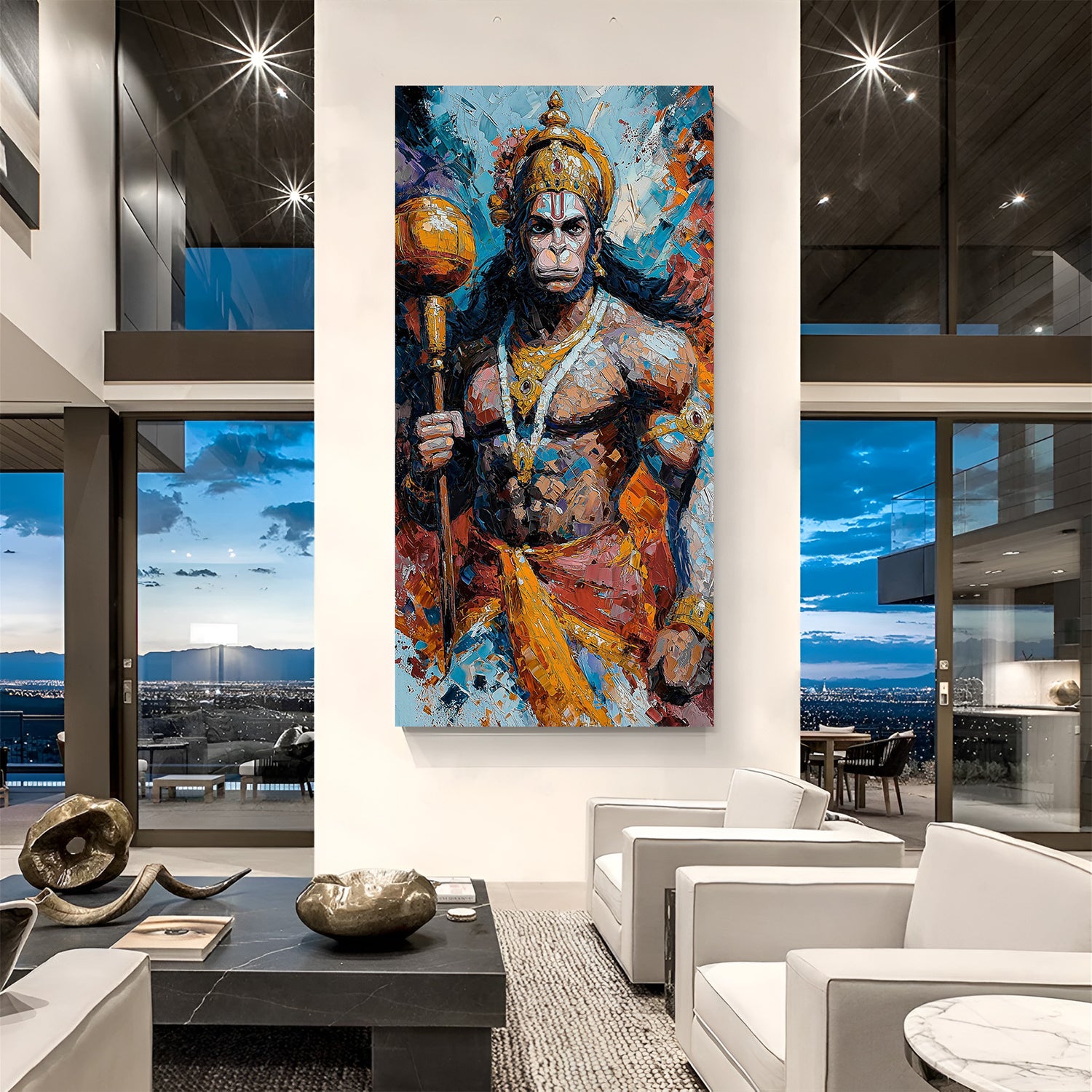hanuman ji painted style canvas wall art symbolizing strength devotion and divine protection for home vastu decor