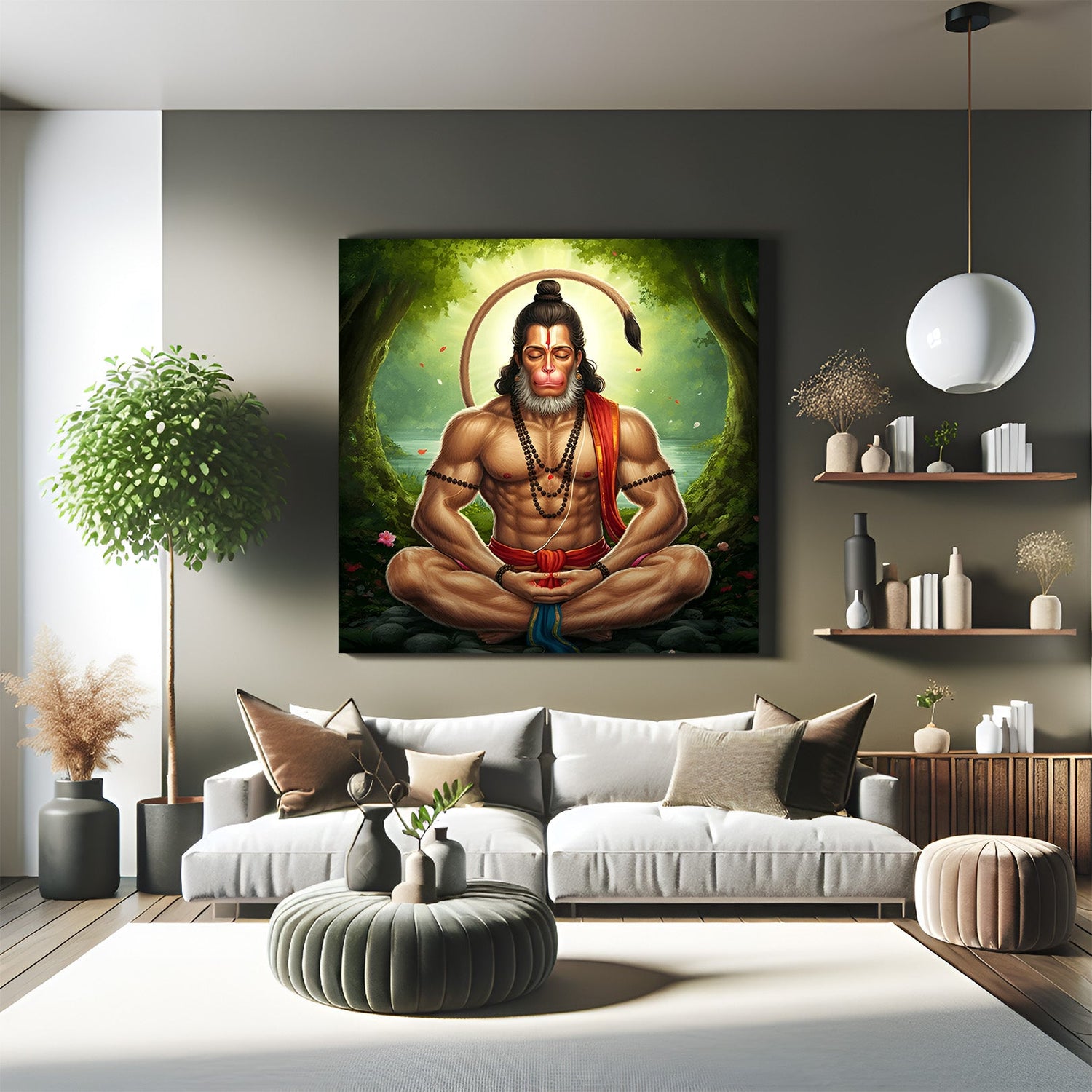 Hanuman ji vastu canvas wall art for pooja room and gym decor with spiritual symbolism, divine strength, and vastu alignment for energy-filled spaces