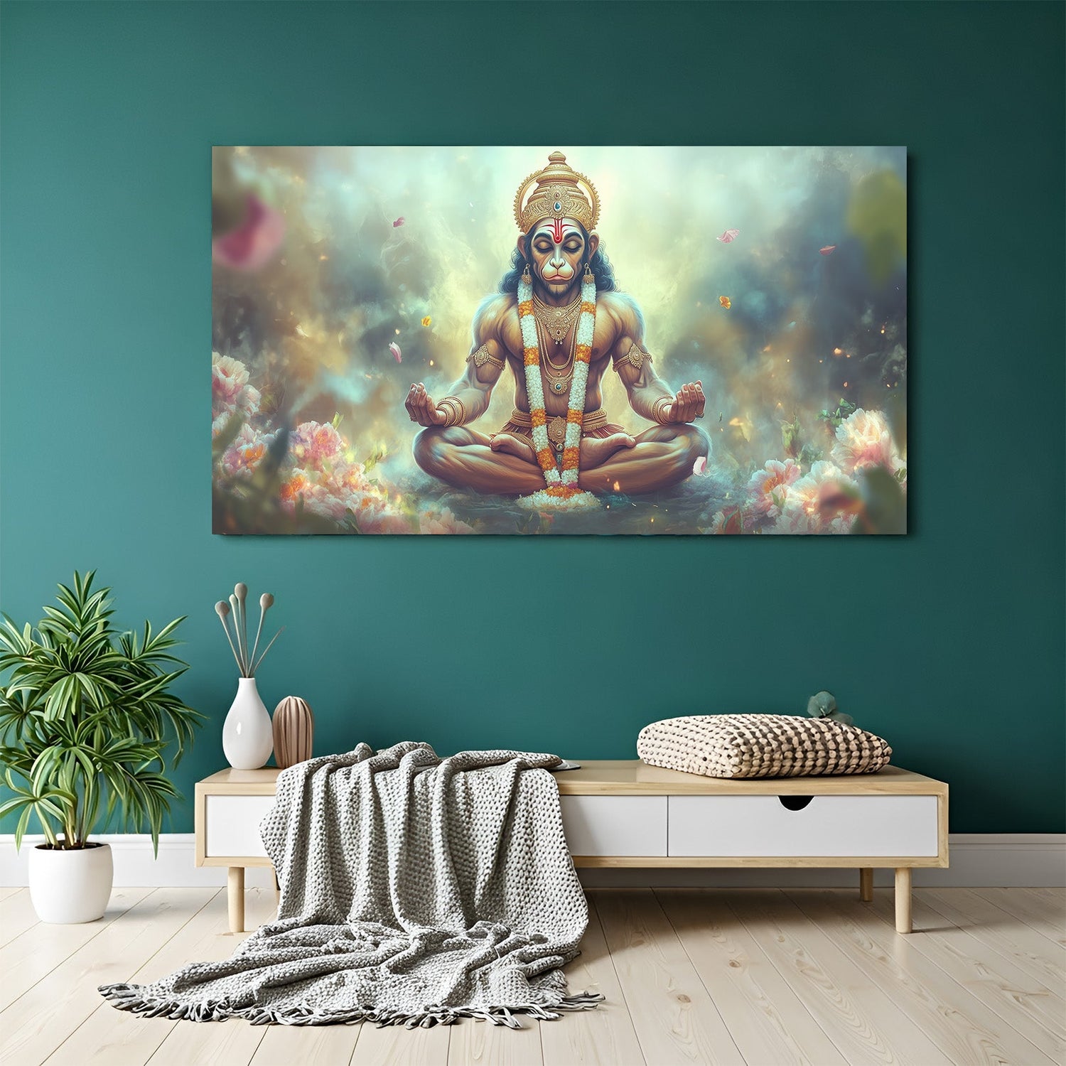 Lord Hanuman vastu canvas painting for strength, protection, and divine power in home pooja room or gym interior decor