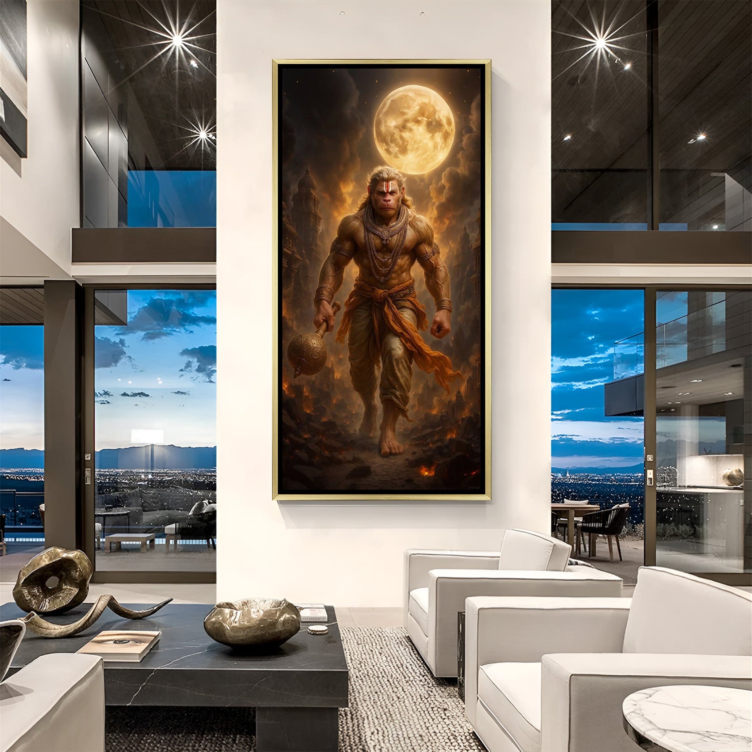 hanuman ji framed wall art with golden floater frame