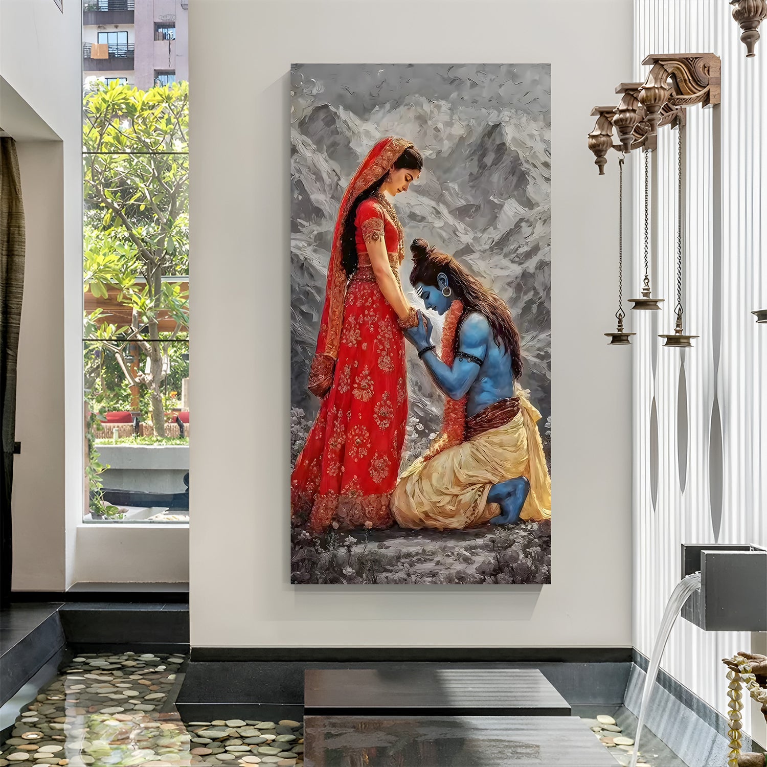 Lord Shiva and Goddess Parvati in the Himalayas canvas wall art in premium canvas wrapped frame