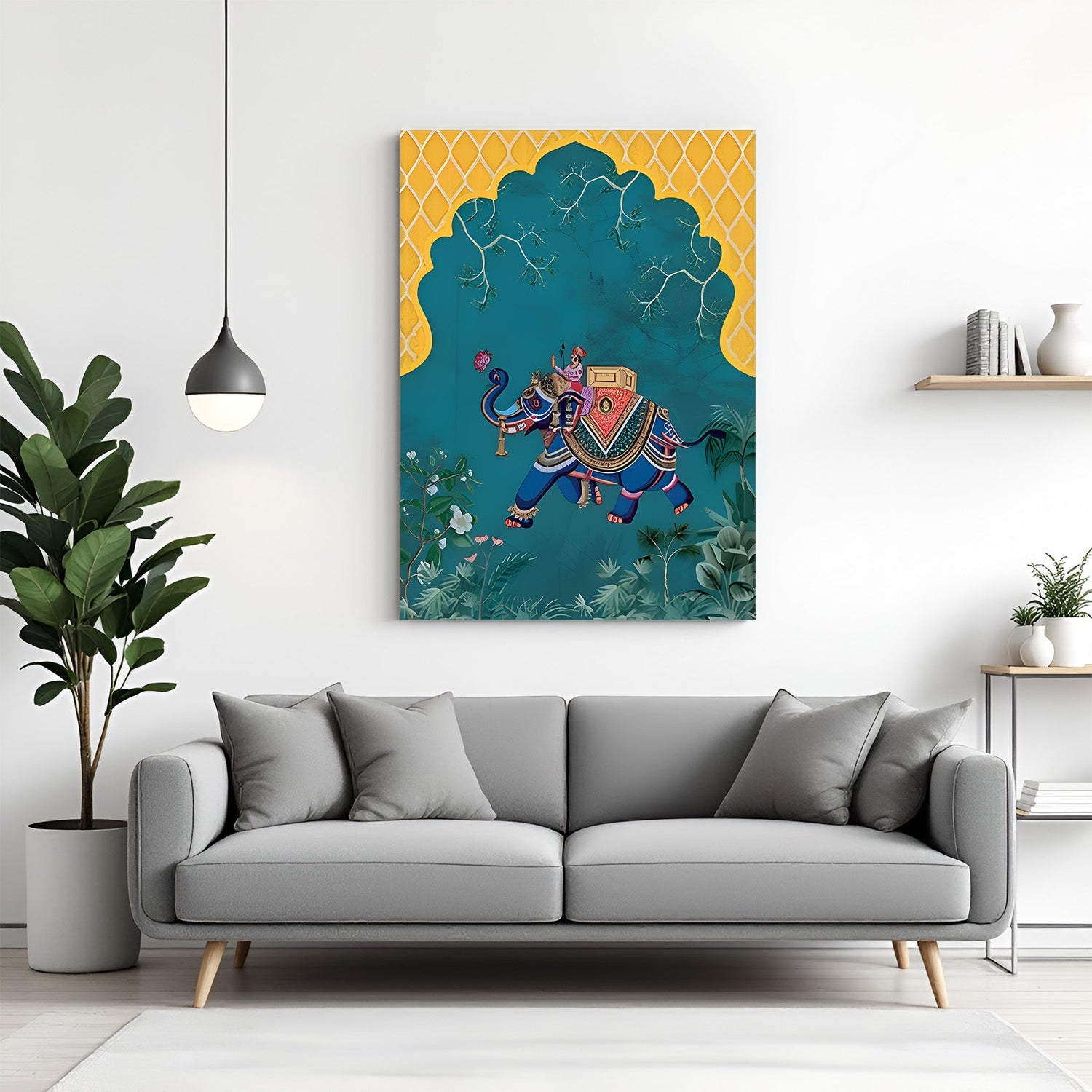Ethnic Indian elephant canvas wall art for traditional living room and office decor