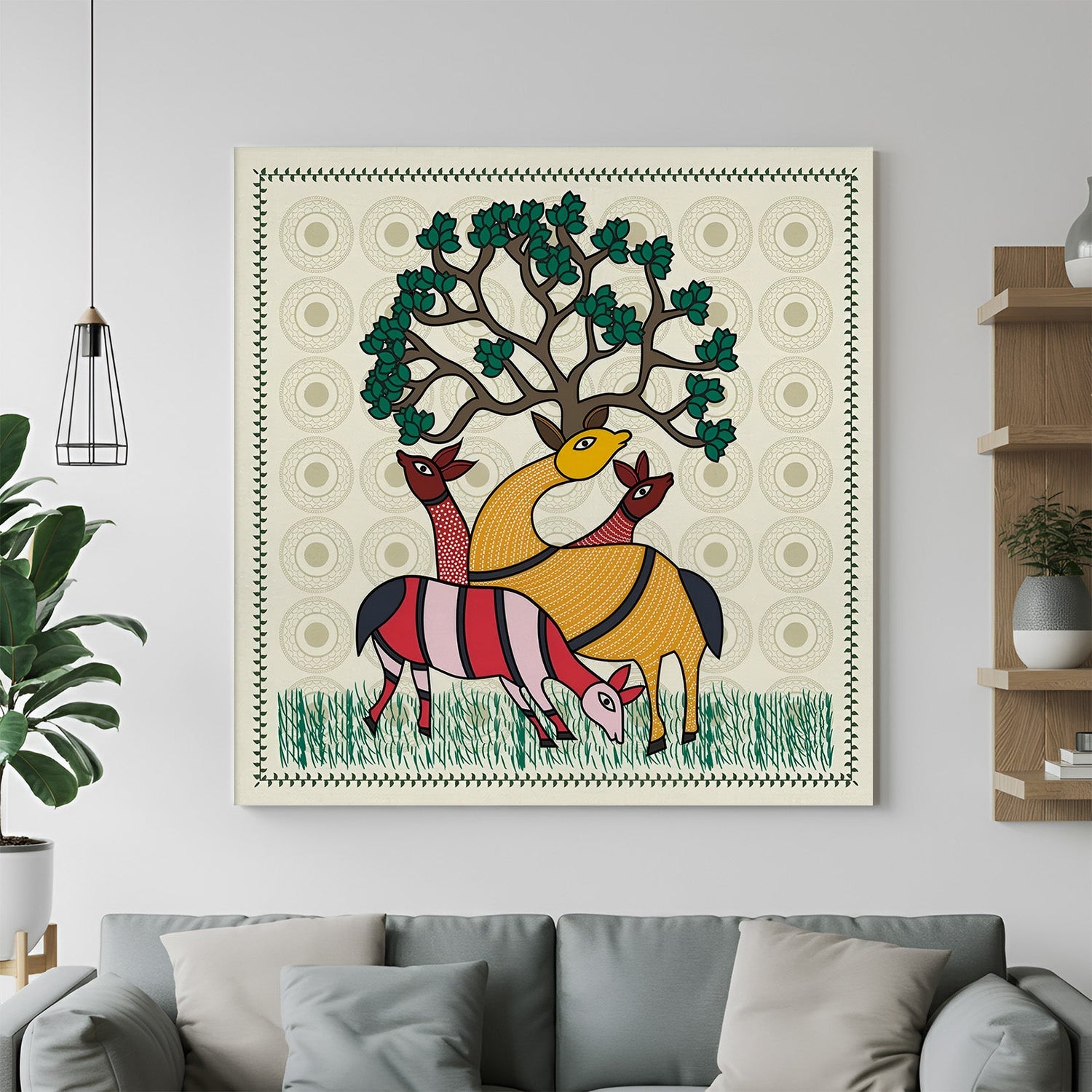 Indian Kalighat large canvas painting – traditional Bengal folk art wall decor for ethnic Indian home and cultural interiors