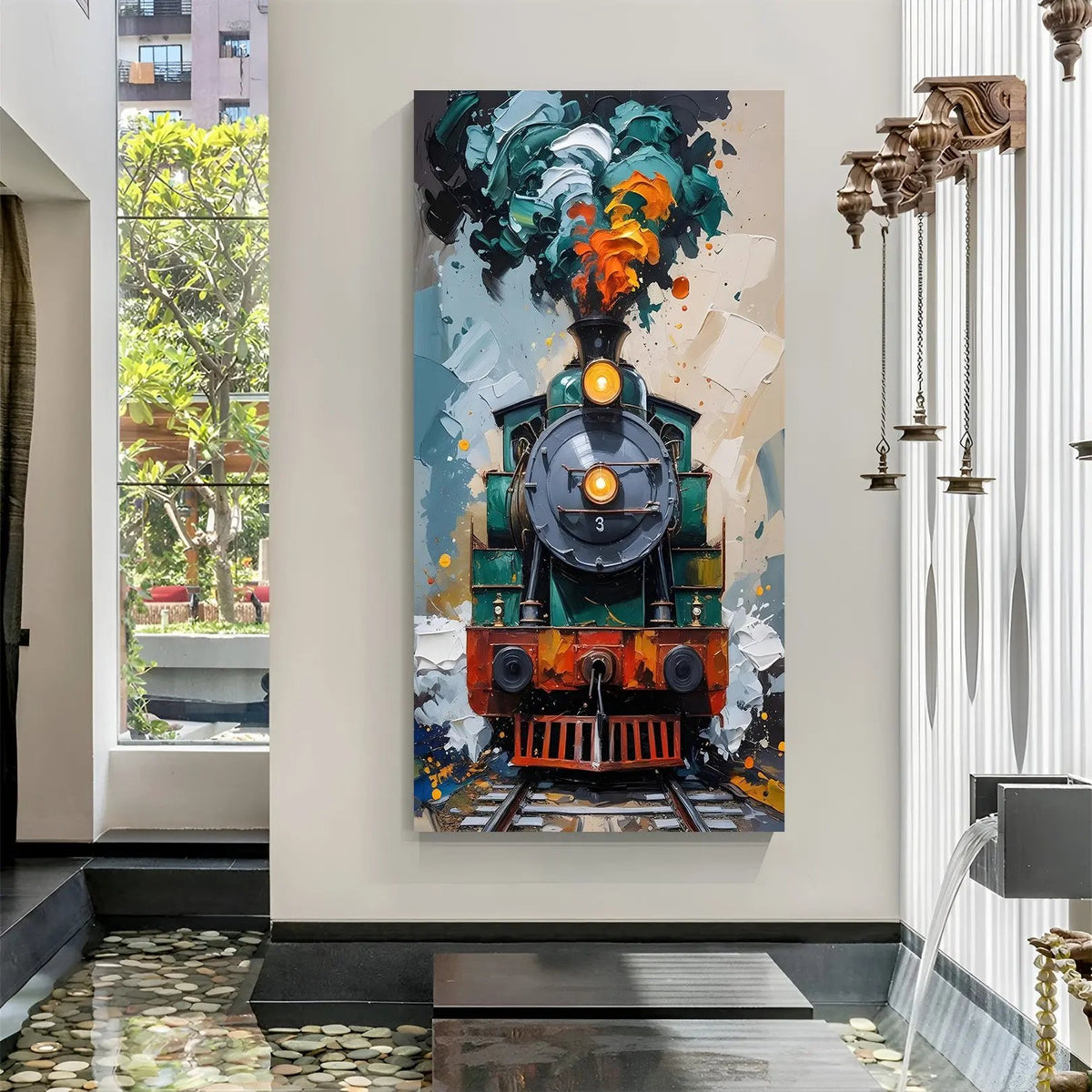 Iron Journey Contemporary wall decor featuring a modern artistic train painting in premium canvas wrapped frame