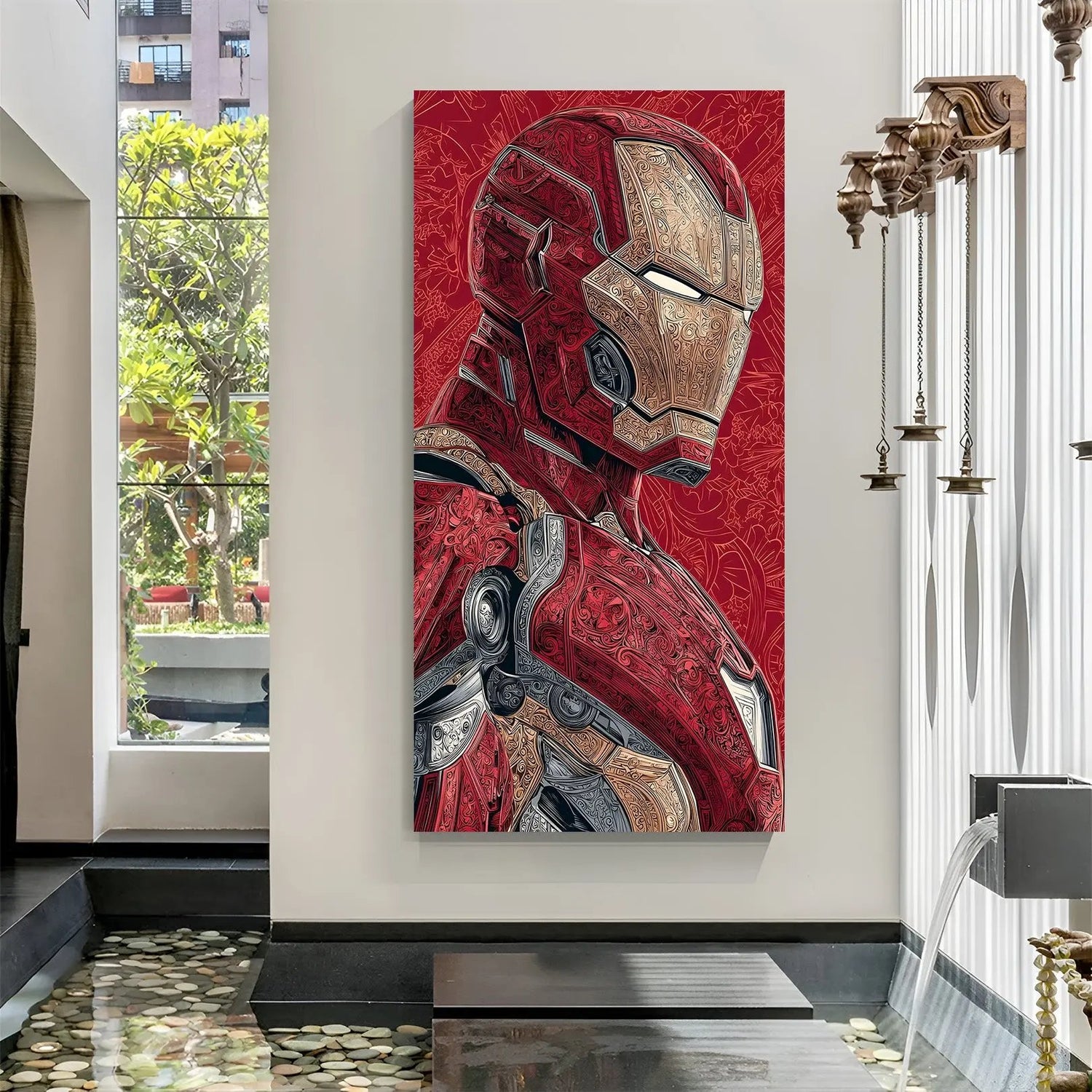 Iron Man Arc Reactor Legacy canvas wall art featuring detailed Iron Man face artwork in premium canvas wrapped frame