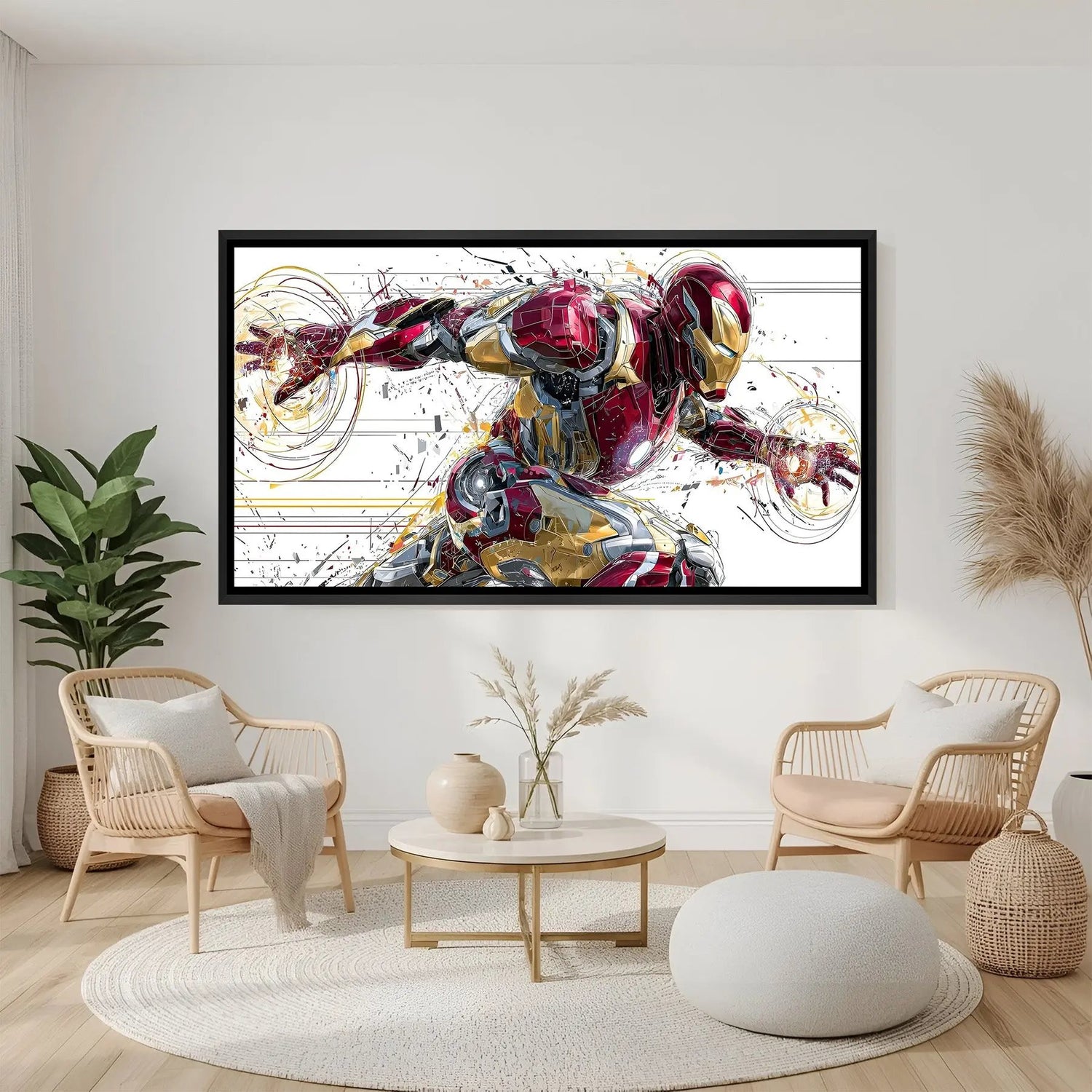 Iron Man Velocity Unleashed wall painting in black floater frame with dynamic superhero action artwork