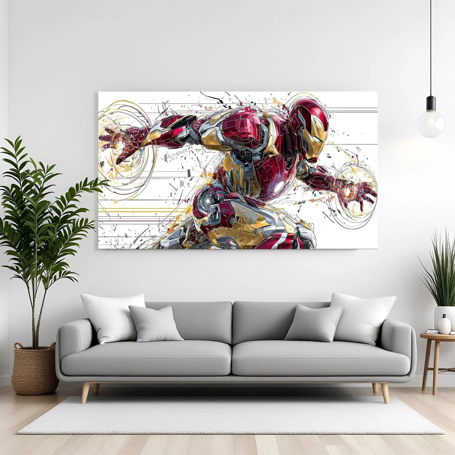 Iron Man Velocity Unleashed canvas wall art featuring Iron Man running in a powerful action pose in premium canvas wrapped frame