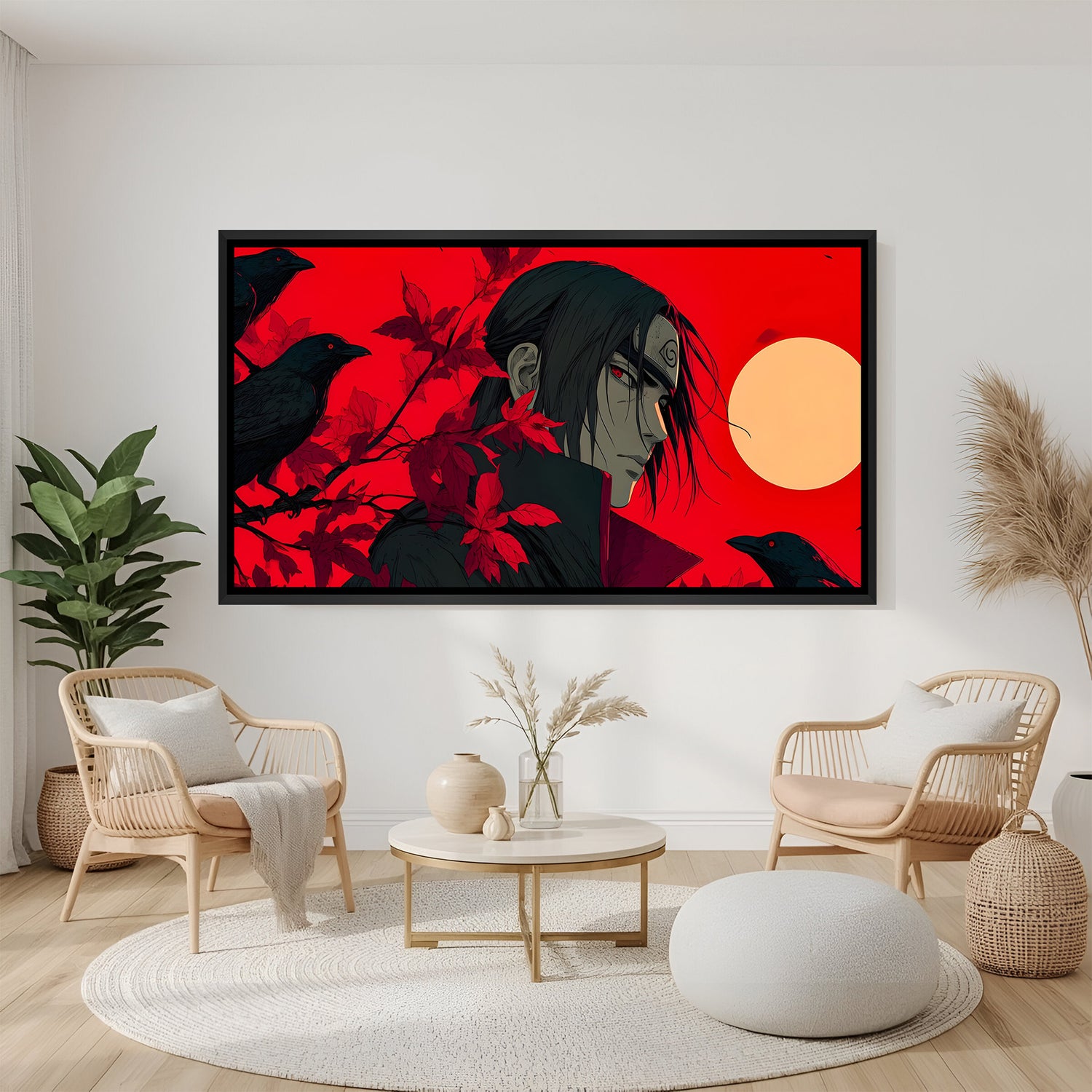 Itachi Uchiha Crow anime canvas artwork in premium black floater frame