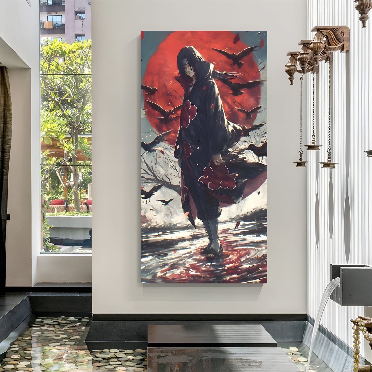 Itachi Uchiha Moon Crow canvas painting with dark anime artwork in canvas wrapped frame