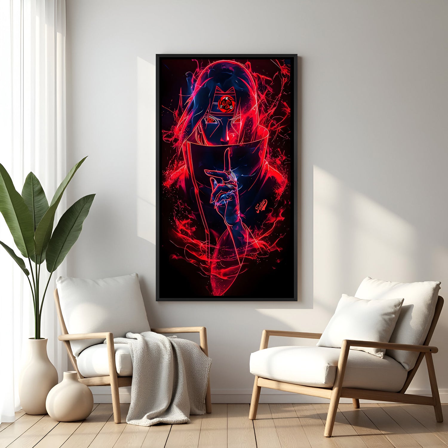 Itachi Uchiha Red Aura anime canvas artwork in premium black floater frame