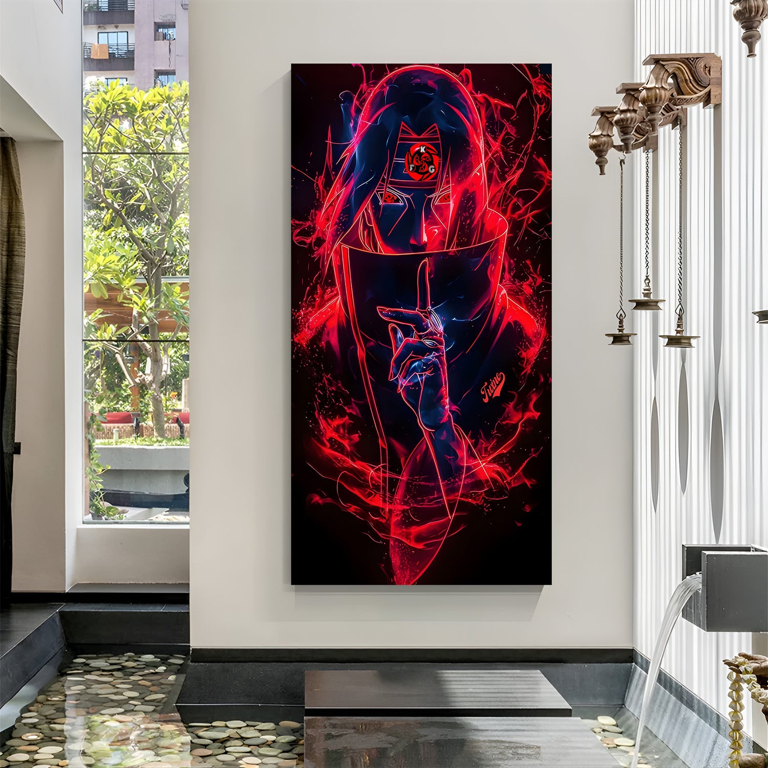 Itachi Uchiha Red Aura canvas painting with dark anime artwork in canvas wrapped frame