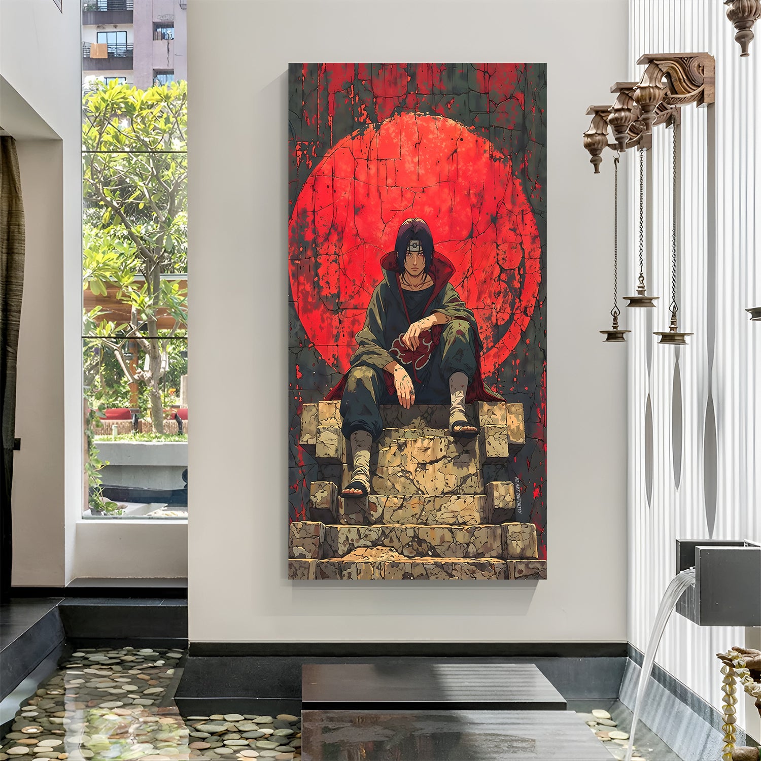 Itachi Uchiha Red Moon canvas painting with sad anime artwork in canvas wrapped frame