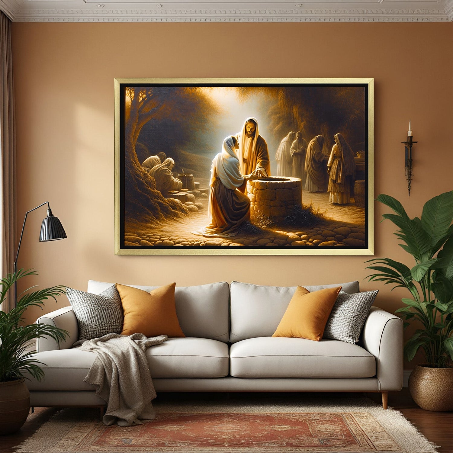 golden frame jesus vastu canvas painting for living room or prayer area to enhance peace blessings and spiritual vibes
