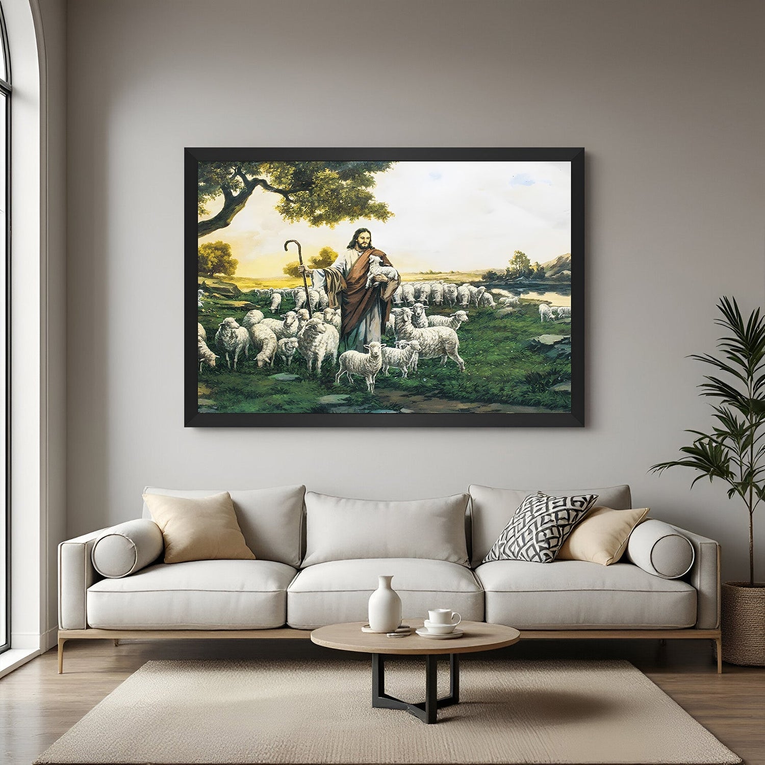 black frame jesus christ canvas painting for wall decor to inspire spiritual strength protection and peaceful ambiance in home or church