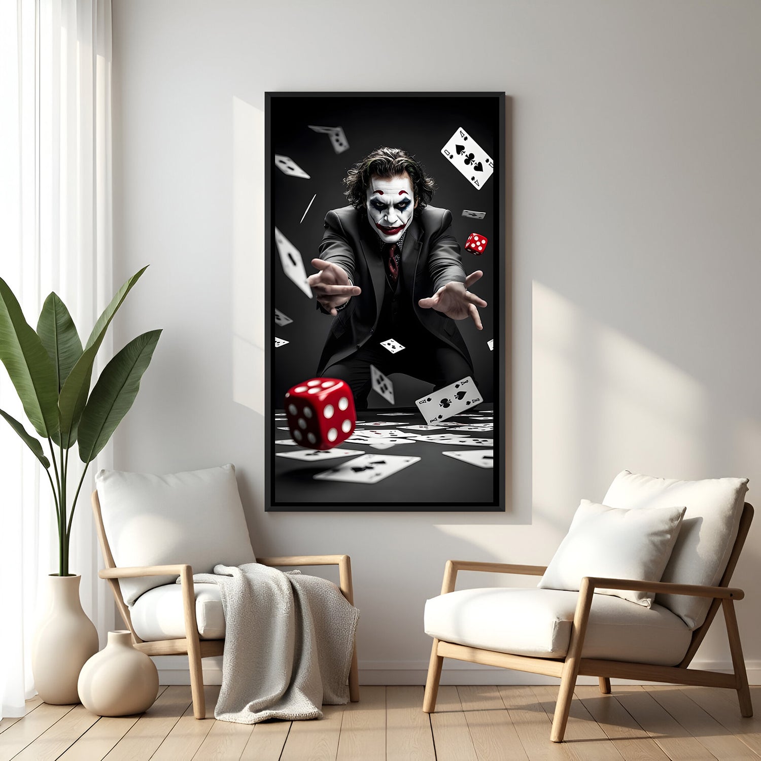 Joker Chaos Card villain canvas artwork in premium black floater frame