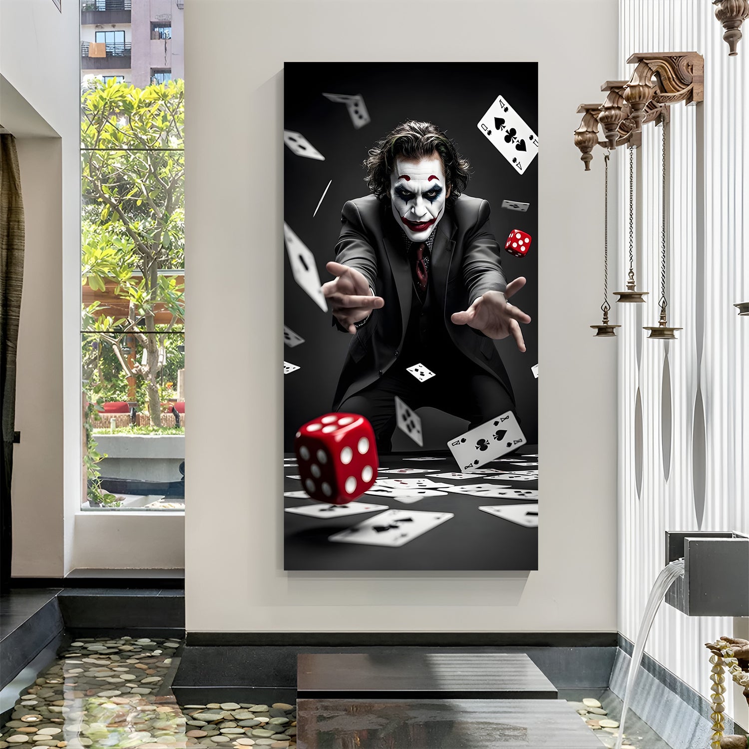 Joker Chaos Card canvas painting with dark villain artwork in canvas wrapped frame