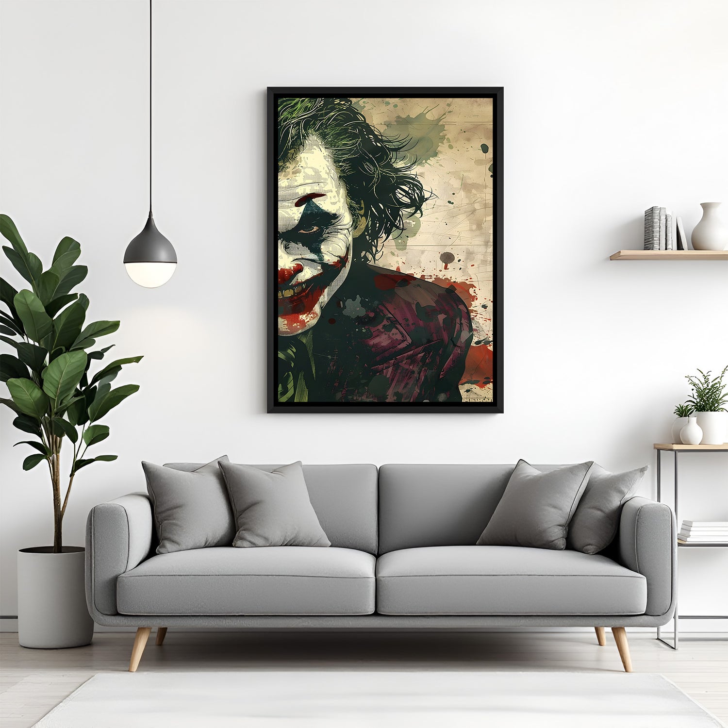 Joker Devil Laugh villain canvas artwork in premium black floater frame