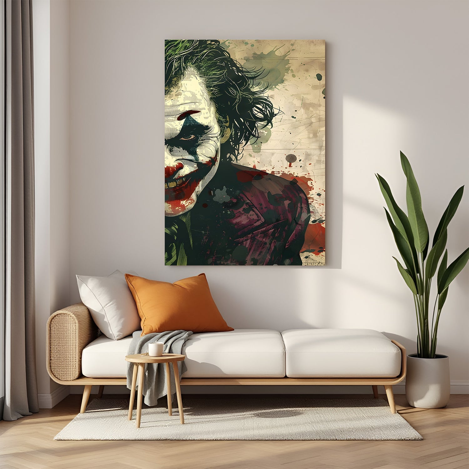 Joker Devil Laugh canvas painting with dark villain artwork in canvas wrapped frame