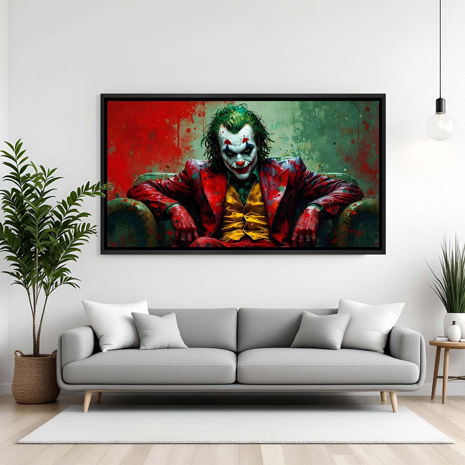 Joker Devil Smile villain canvas artwork in premium black floater frame
