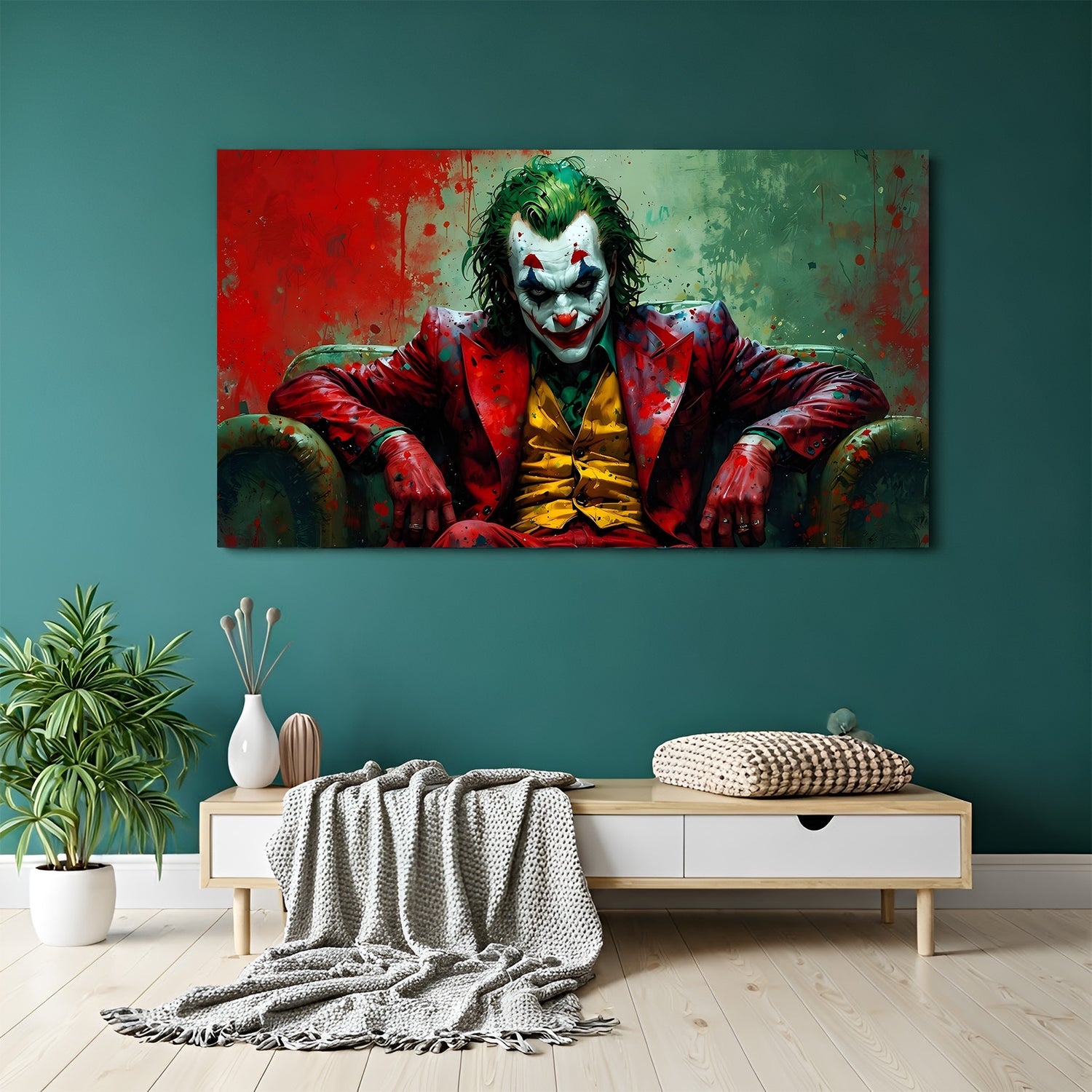 Joker Devil Smile canvas painting with dark villain artwork in canvas wrapped frame