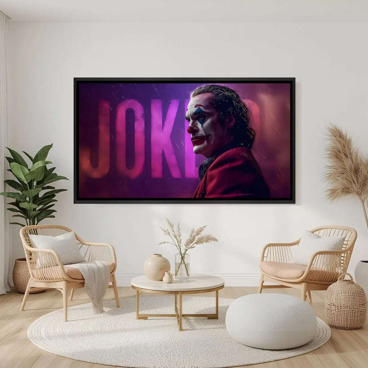 Joker emotional wall art with typography background in elegant black floater frame