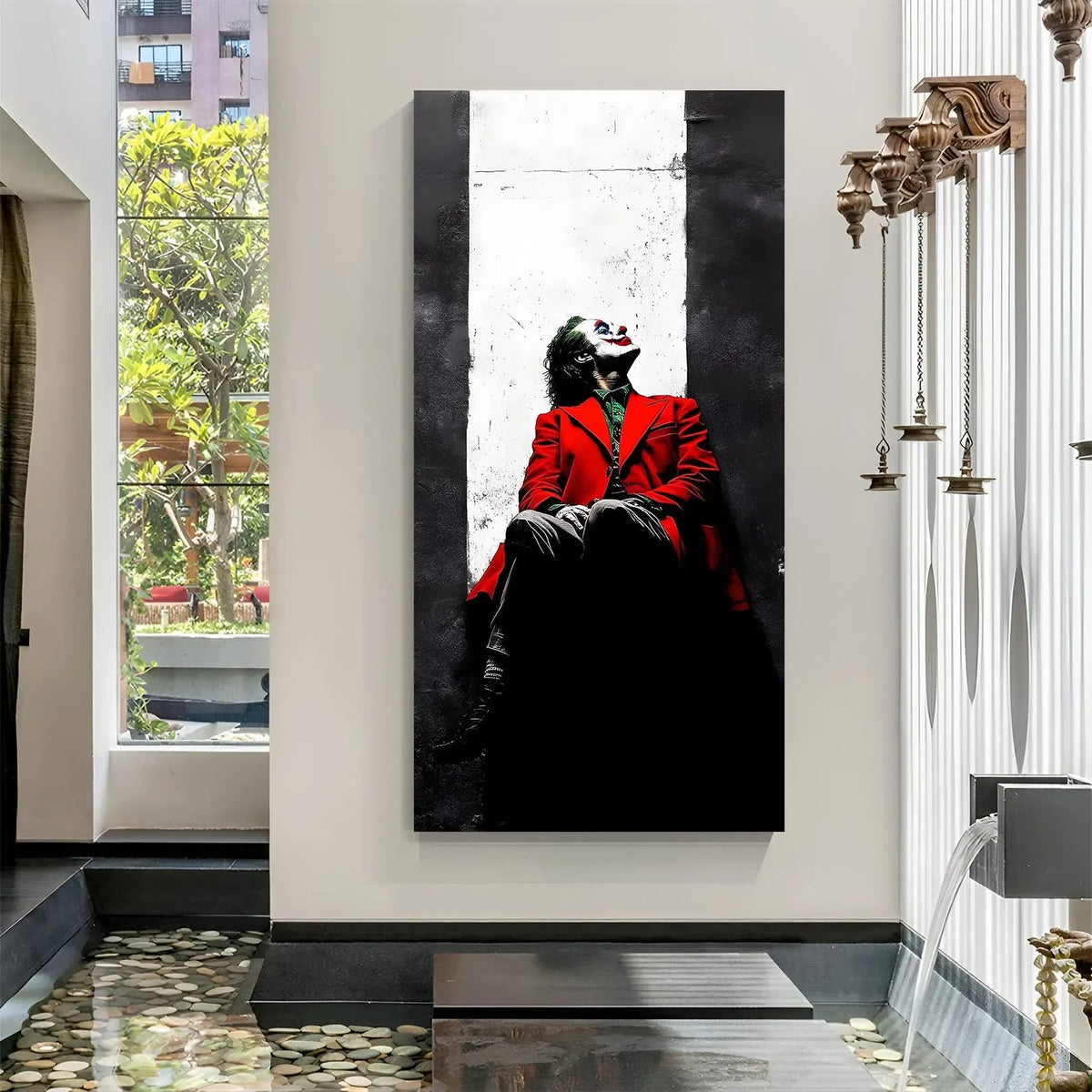 Joker Solitude Portrait canvas wall art featuring dramatic vertical character artwork in premium canvas wrapped frame