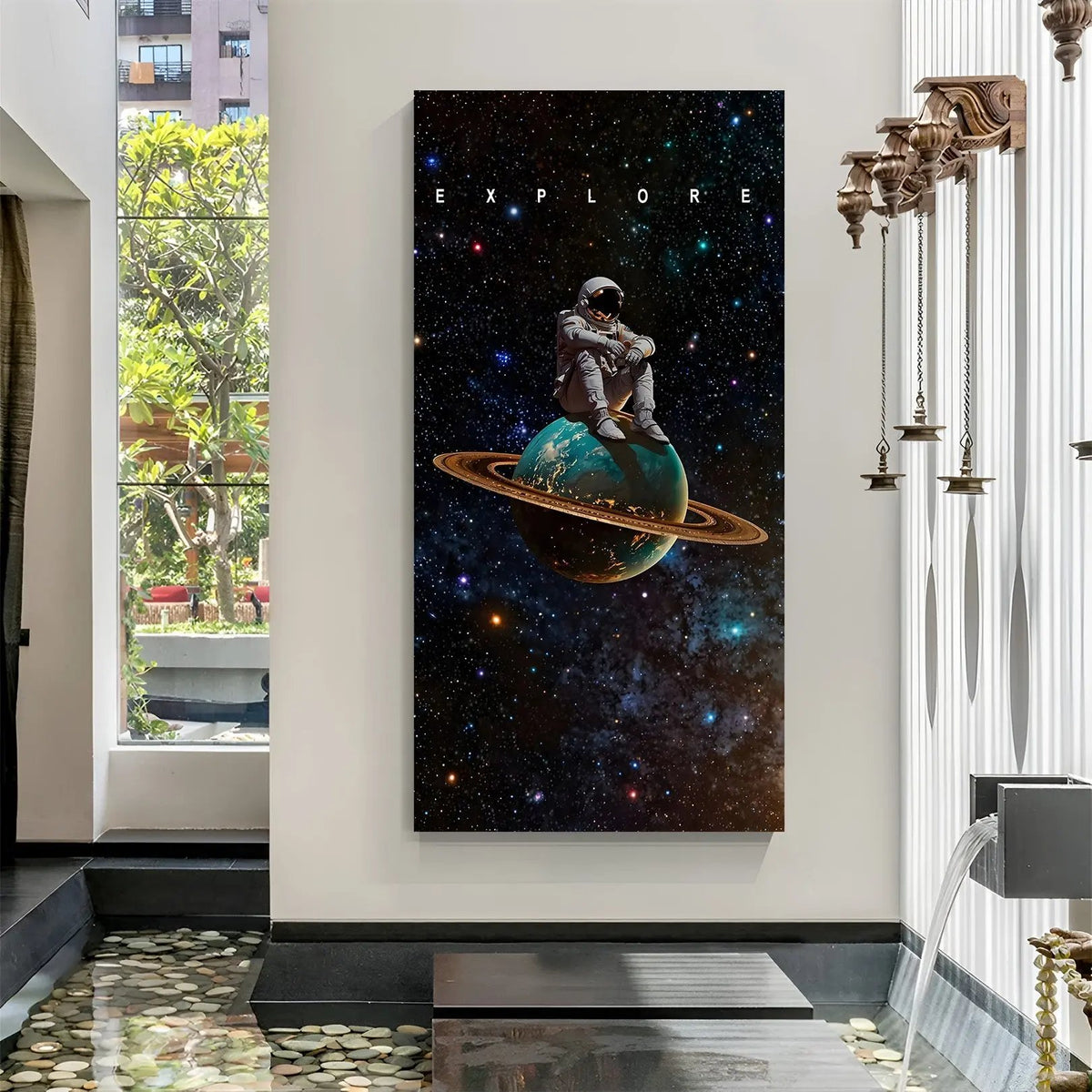 Journey Beyond Explore space inspiration canvas wall art in premium wrapped frame with stunning cosmic landscape