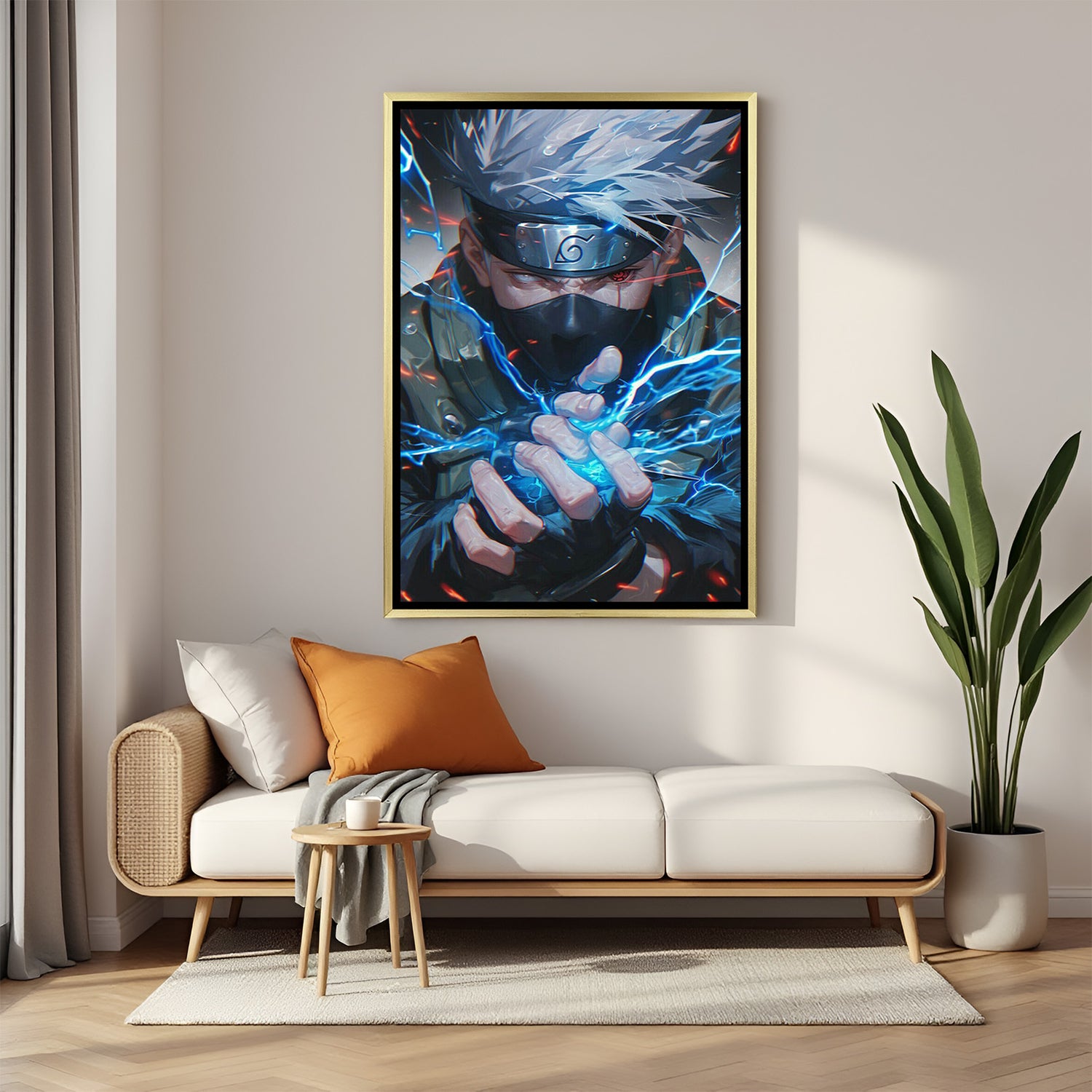 Golden floater frame Kakashi Chidori anime canvas wall painting premium decor