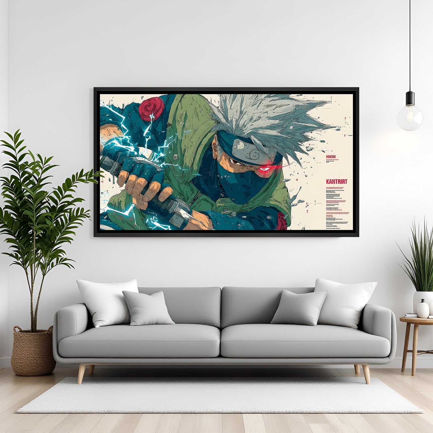 Kakashi Hatake Chidori anime canvas artwork in premium black floater frame