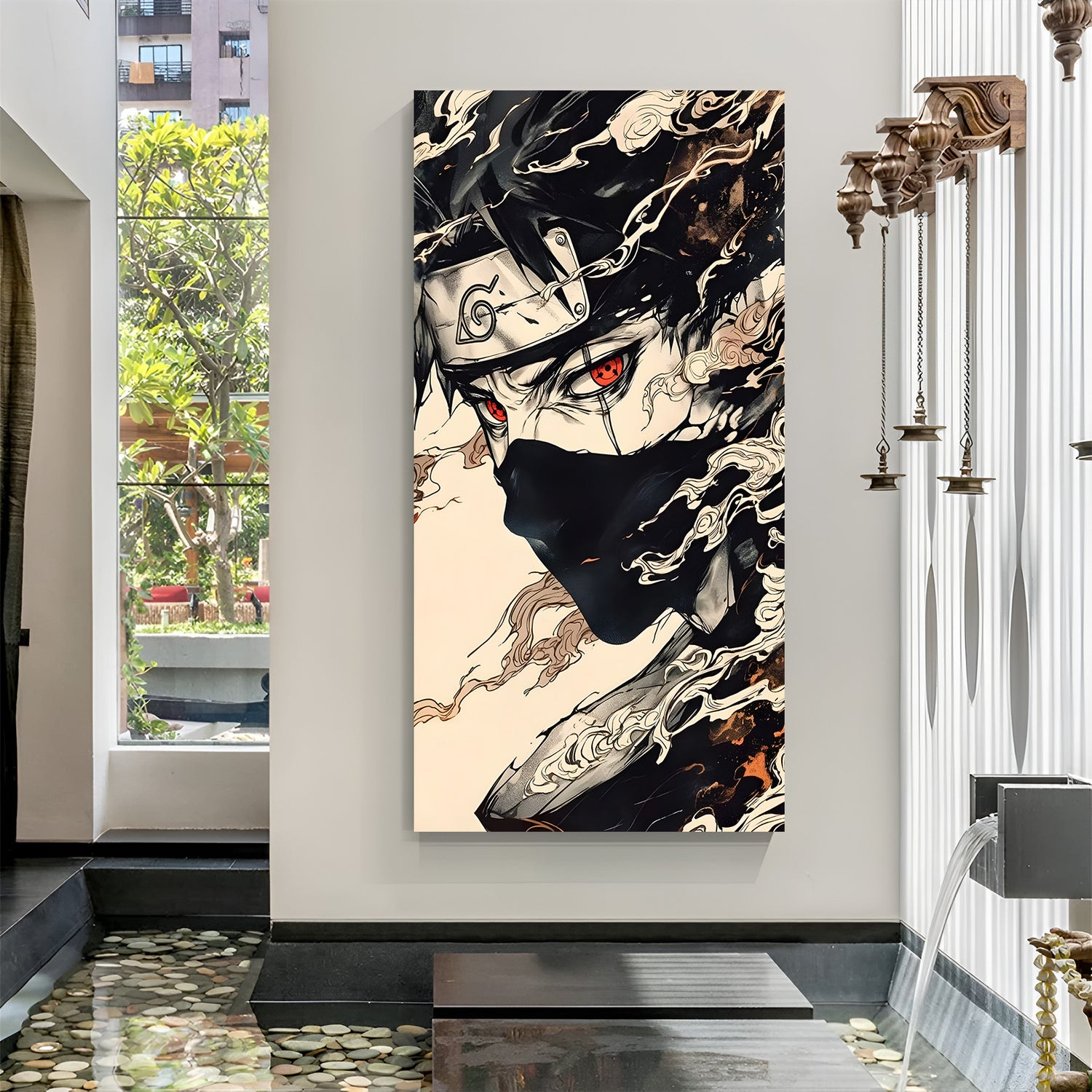 Kakashi Sharingan close-up canvas painting with deadly red eyes anime artwork in canvas wrapped frame