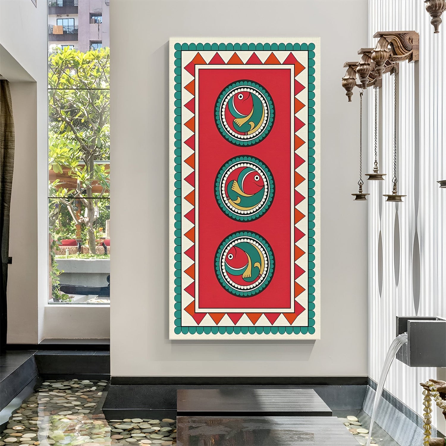 Kalighat art canvas showing expressive Indian characters and heritage style for hall or study decor