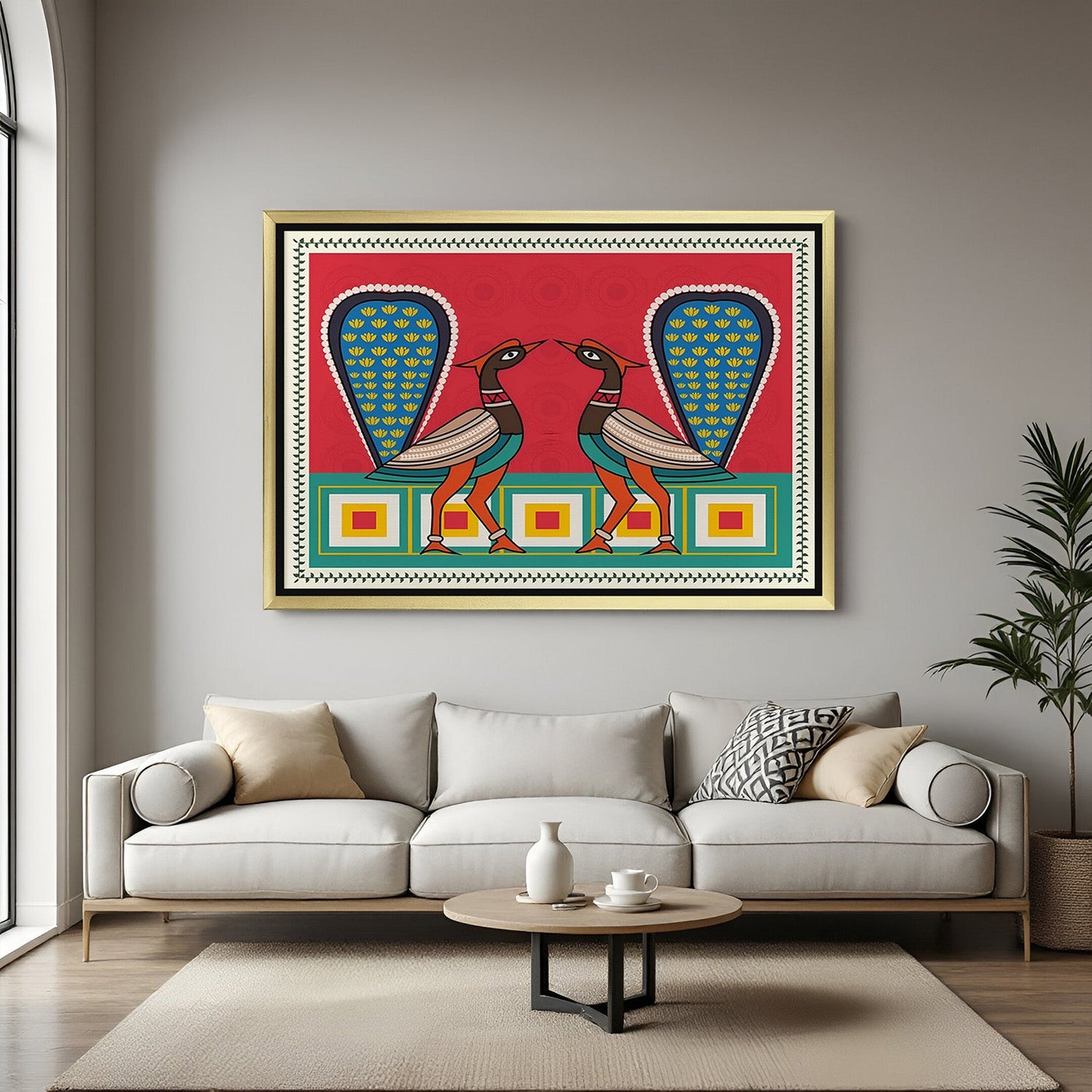 Golden frame Kalighat painting on canvas – ethnic Indian wall art for culturally inspired home and office spaces