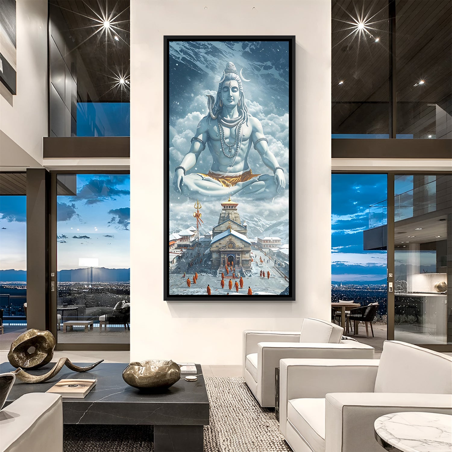 Kedarnath Shiva painting in black floater frame spiritual canvas wall art India