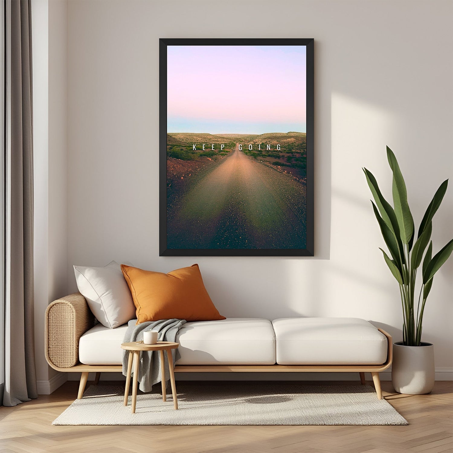 Keep Going motivational canvas wall art with black floater frame