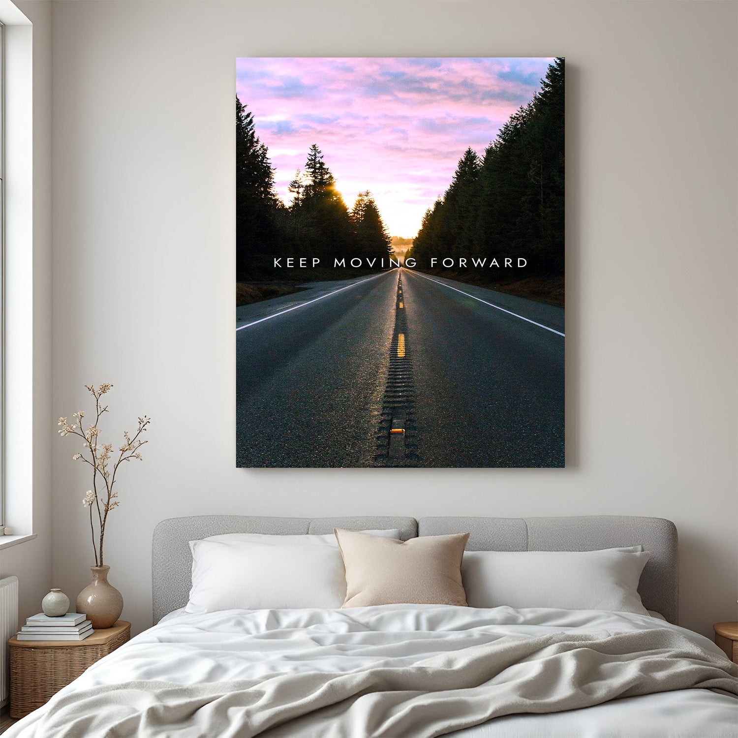 Motivational canvas wall art with “Keep Moving Forward” quote for home and office decor
