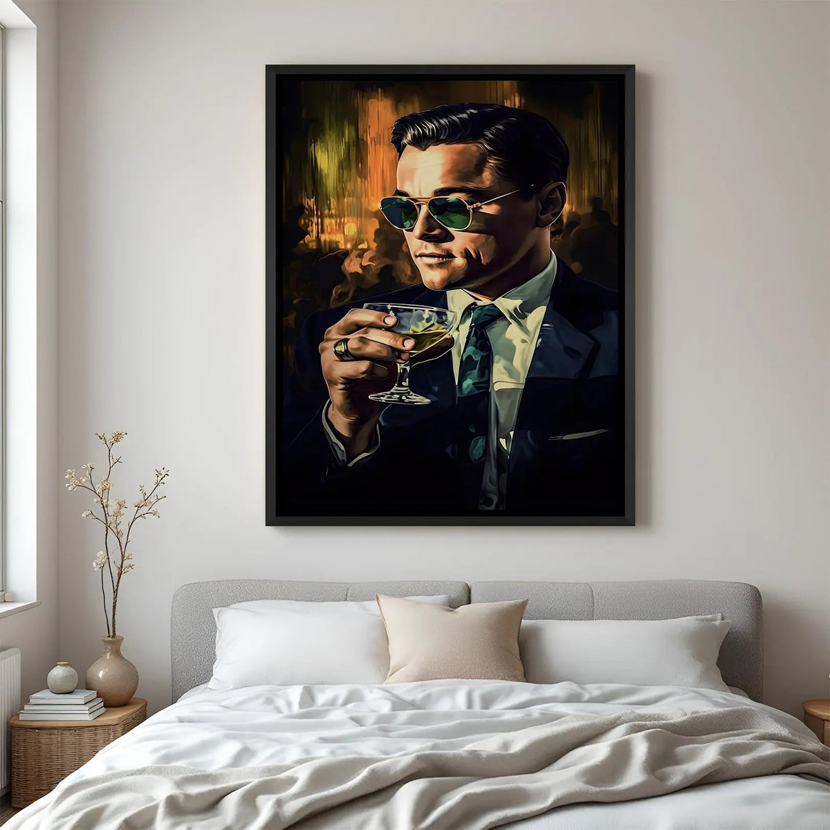 King of the Celebration wall painting in black floater frame with cinematic luxury-inspired portrait artwork