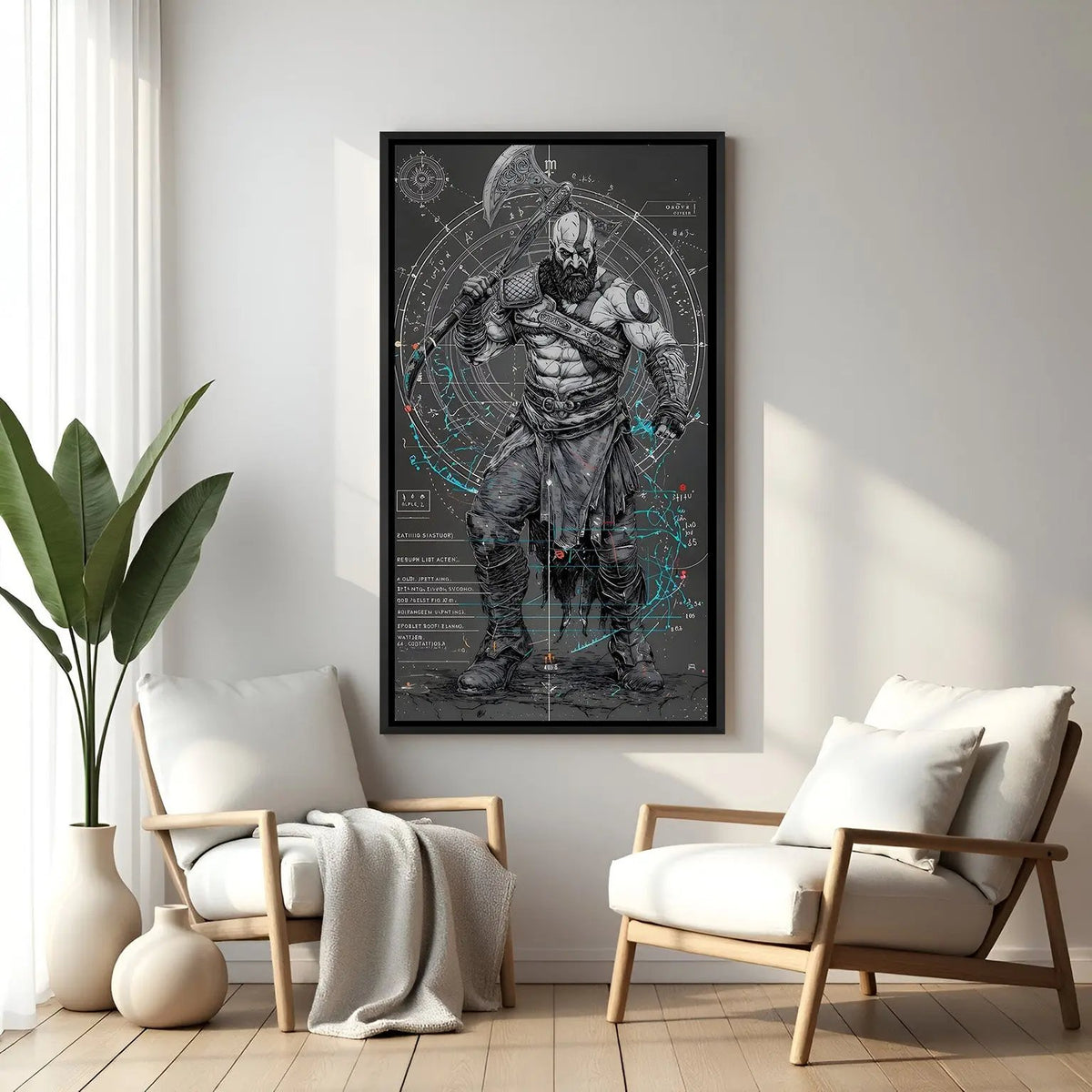 Kratos Wrath of Sparta wall painting in elegant black floater frame with cinematic gaming character artwork