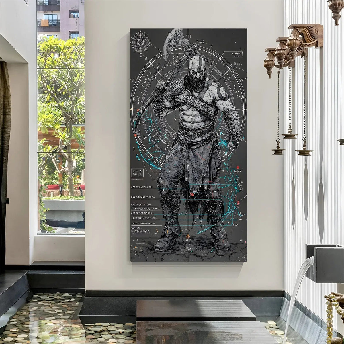 Kratos Wrath of Sparta canvas wall art featuring legendary warrior gaming artwork in premium canvas wrapped frame